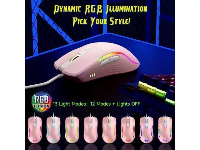 Alt view image 3 of 7 - memzuoix Wired Gaming Mouse with RGB - 6 Adjustable DPI up to 12800, 6 Buttons, 12 Lighting Modes, Ergonomic Design with Anti-Slip Rubber Wheel, 5.6ft Braided Cable for PC/Mac/Windows - Pink