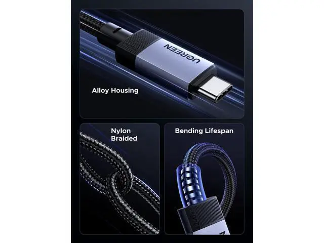Alt view image 5 of 7 - UGREEN 240W USB C Cable Gen2 10Gbps USB 3.2, 4K 60Hz Video Output Fast Charging Compatible with iPhone 17/16/15 Pro Max, NVMe SSD, Monitor, Galaxy S25/S24/S23 Ultra, MacBook Pro, 3.3FT
