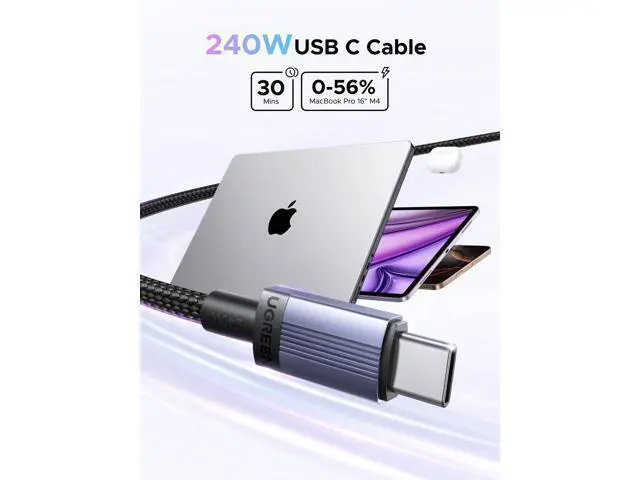 Alt view image 2 of 7 - UGREEN 2-Pack 240W USB C to USB C Cable, Fast Charging USB C Cable for iPhone 17 Pro Max/16/15, Galaxy S25/S24/S23, Pixel 10/9/8, MacBook Pro/Air, ThinkBook, Dell XPS, iPad Pro/Air, Steam Deck, 3.3FT