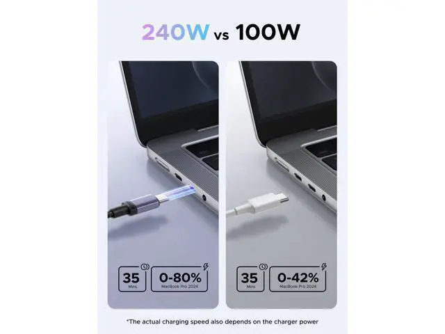 Alt view image 3 of 7 - UGREEN 2-Pack 240W USB C to USB C Cable, Fast Charging USB C Cable for iPhone 17 Pro Max/16/15, Galaxy S25/S24/S23, Pixel 10/9/8, MacBook Pro/Air, ThinkBook, Dell XPS, iPad Pro/Air, Steam Deck, 3.3FT
