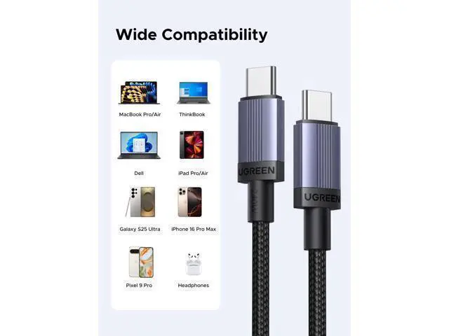 Alt view image 5 of 7 - UGREEN 2-Pack 240W USB C to USB C Cable, Fast Charging USB C Cable for iPhone 17 Pro Max/16/15, Galaxy S25/S24/S23, Pixel 10/9/8, MacBook Pro/Air, ThinkBook, Dell XPS, iPad Pro/Air, Steam Deck, 3.3FT