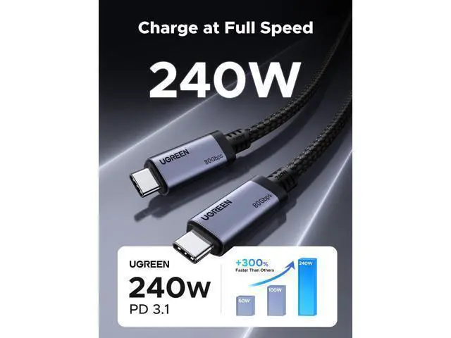 Alt view image 4 of 7 - UGREEN USB C to USB C Cable 240W USB4 Gen4 80Gbps Premium 17K Dual 8K Triple 4K Display PD3.1 Type C Fast Charging Compatible with USB C Monitors, MacBook, iPad, iPhone 17/16/15, 3.3FT