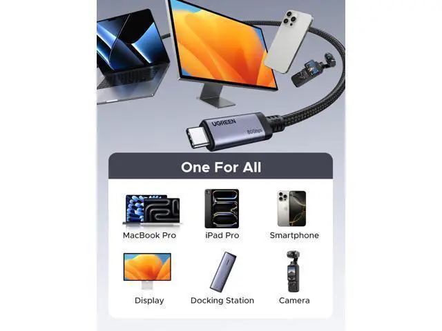 Alt view image 7 of 7 - UGREEN USB C to USB C Cable 240W USB4 Gen4 80Gbps Premium 17K Dual 8K Triple 4K Display PD3.1 Type C Fast Charging Compatible with USB C Monitors, MacBook, iPad, iPhone 17/16/15, 3.3FT