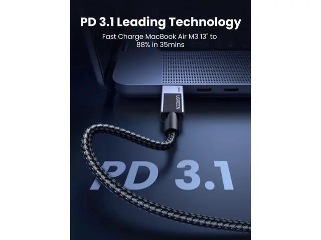 Alt view image 3 of 7 - UGREEN USB C to USB C Cable, 240W USB C Cable Fast Charging, USB C Charger Cable Type C Cord Compatible with MacBook Pro/Air, iPhone 17/17 Pro/17 Pro Max/16, Galaxy S25/S24, iPad Pro/Air/Mini 6, 6.6FT