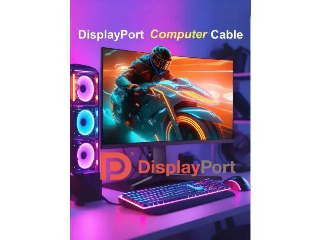 Alt view image 3 of 7 - Vszerda 10K 8K DisplayPort 2.1 Cable 54Gbps 13 FT, Certified DP to DP Cord 4K 240Hz 165Hz 144Hz 120Hz 10K 8K 120Hz Nylon Braided UHBR HDCP2.3 FreeSync G-Sync RTX5090 Gaming Monitor PC Projector