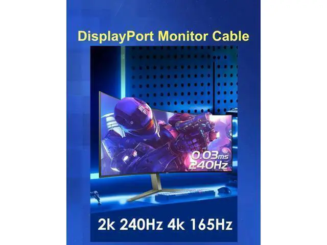 Alt view image 4 of 7 - Vszerda 10K 8K DisplayPort 2.1 Cable 54Gbps 13 FT, Certified DP to DP Cord 4K 240Hz 165Hz 144Hz 120Hz 10K 8K 120Hz Nylon Braided UHBR HDCP2.3 FreeSync G-Sync RTX5090 Gaming Monitor PC Projector