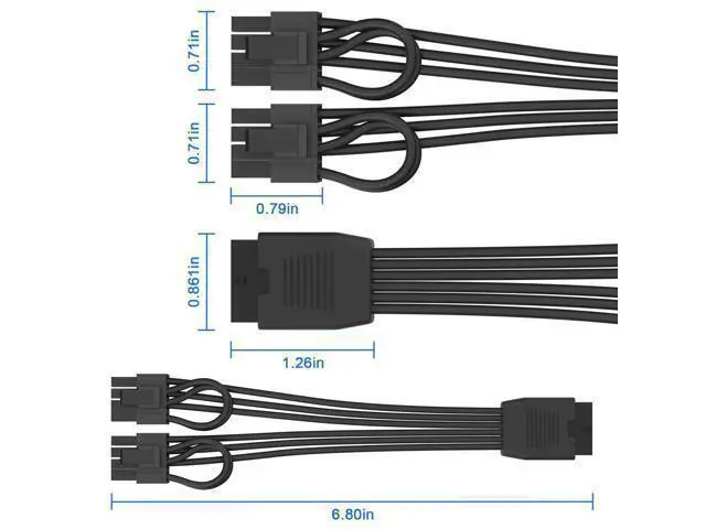 Alt view image 5 of 7 - Vszerda 12VHPWR Cable Extension, 16 Pin(12+4) Female to Dual PCIe 8 Pin(6+2) Male GPU, PSU Conversion Cable for Power Supply 6.8 in(17cm)