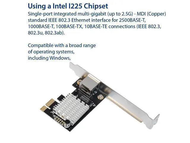 Alt view image 3 of 7 - Vszerda 2.5 Gigabit Ethernet PCI Express PCI-E Network Interface Card 10/100/1000/25000 Mbps RJ45 LAN Intel I225 Chipset, Black (SY-PEX24076)