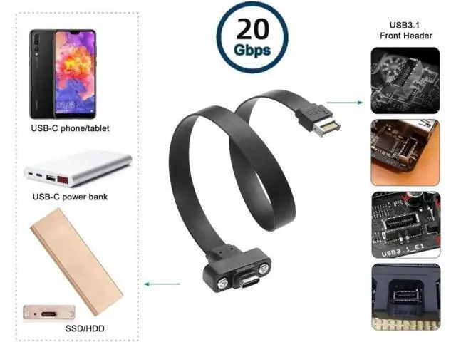 Alt view image 6 of 7 - Vszerda 20Gbps USB 3.2 Gen 2x2 USB-C Adapter Flat Cable, Internal USB 3.2 20-Pin Type-E