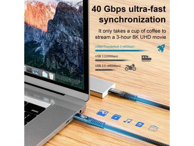 Alt view image 2 of 7 - Vszerda 240W for USB 4 Long Cable 6.6 ft, Support 8K@60Hz, 4K@144Hz 40Gbps/240W PD Charging Compatible with Thunderbolt 4/3 iPhone 15 Pro/15 Pro Max, MacBook Pro, Docking, eGPU, SSD, Surface Pro