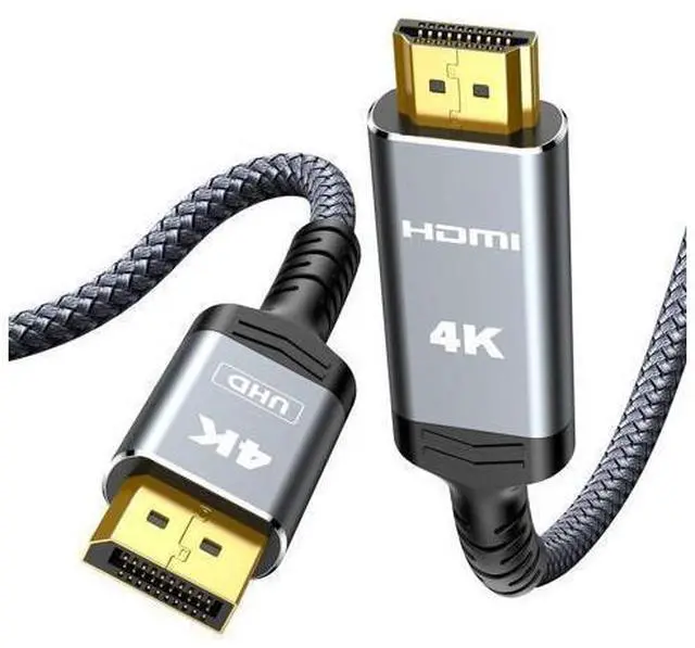 Main image of Vszerda 4K DisplayPort to HDMI, 10ft Uni-Directional DP (Source) to HDMI (Display) 1.4 Cable, 4K@30Hz, 2K@60Hz, 1080P Full HD, Braided Cord for Dell, NVIDIA, AMD, Monitor, Projector (Grey)