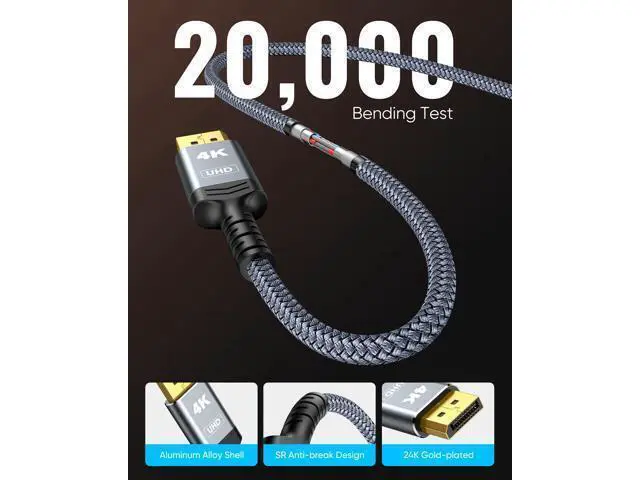 Alt view image 6 of 7 - Vszerda 4K DisplayPort to HDMI, 10ft Uni-Directional DP (Source) to HDMI (Display) 1.4 Cable, 4K@30Hz, 2K@60Hz, 1080P Full HD, Braided Cord for Dell, NVIDIA, AMD, Monitor, Projector (Grey)