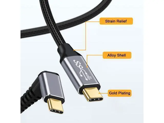 Alt view image 3 of 7 - Vszerda 90 Degree Down & Up Angled Type-C USB-C Male to Male USB3.1 10Gbps 100W Data Cable for Laptop Phone 3M