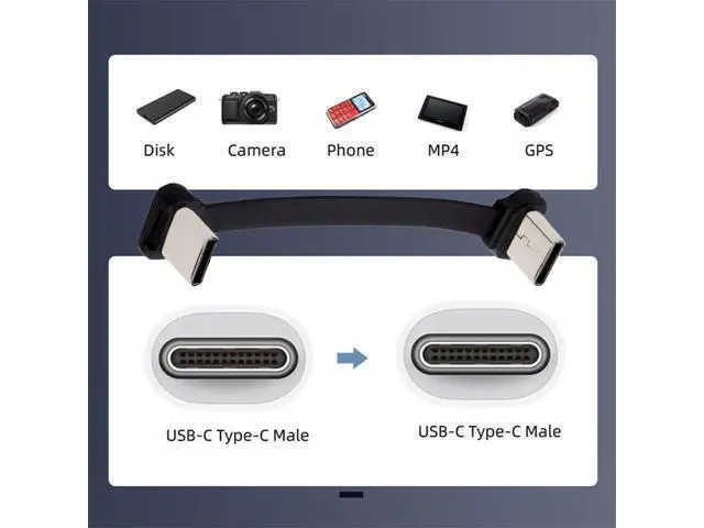 Alt view image 3 of 7 - Vszerda Angled USB-C Type C to USB-C Short Ultra Slim Flat USB2.0 Data Cable Power 2pcs/lot 65W Fast Charge for Laptop Tablet Phone 75mm