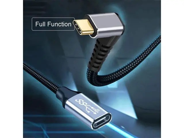 Alt view image 3 of 7 - Vszerda Down & Up Angled USB-C USB 3.1 Type C Male to Female Extension Data Cable 10Gbps 100W with Sleeve for Laptop 3.0m