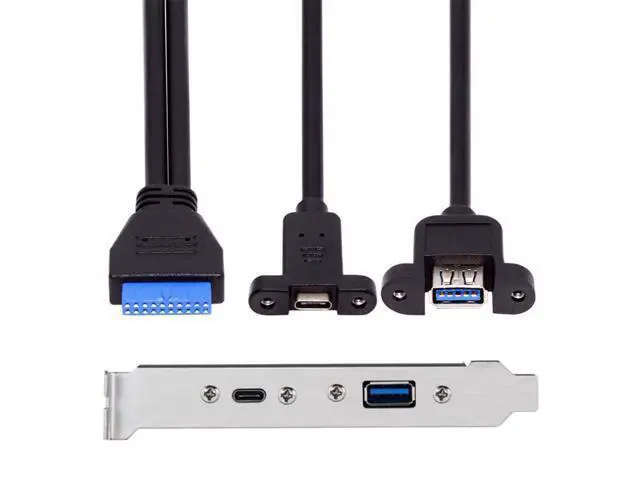 Alt view image 2 of 7 - Vszerda High Speed USB3.0 Motherboard 19/20Pin to USB-C Type-C & USB 3.0 Dual Ports Female PCI-E Back Panel 5Gbps Cable 50cm