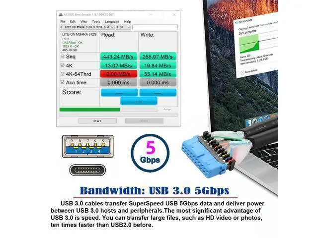 Alt view image 4 of 7 - Vszerda High Speed USB3.0 Motherboard 19/20Pin to USB-C Type-C & USB 3.0 Dual Ports Female PCI-E Back Panel 5Gbps Cable 50cm