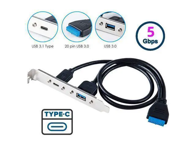 Alt view image 7 of 7 - Vszerda High Speed USB3.0 Motherboard 19/20Pin to USB-C Type-C & USB 3.0 Dual Ports Female PCI-E Back Panel 5Gbps Cable 50cm
