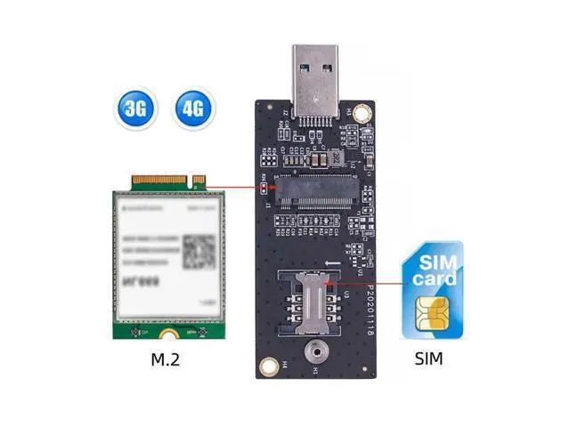 Alt view image 2 of 7 - Vszerda M.2 Key-B NGFF WWAN to USB 3.0 Riser Card Adapter w SIM Slot for 3G/4G/5G LTE Wireless Module Modem Card