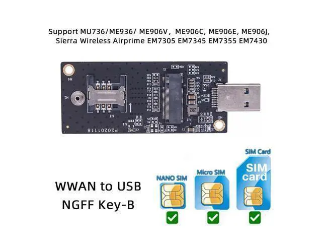 Alt view image 4 of 7 - Vszerda M.2 Key-B NGFF WWAN to USB 3.0 Riser Card Adapter w SIM Slot for 3G/4G/5G LTE Wireless Module Modem Card
