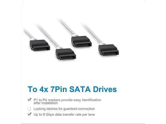 Alt view image 4 of 7 - Vszerda MiniSAS SFF-8087 Fan-Out Cable Breakout to 4xSATA, 6Gbps High-Speed Cable for RAID Controllers, Servers & Storage Enclosures, 1-m(3.3ft)