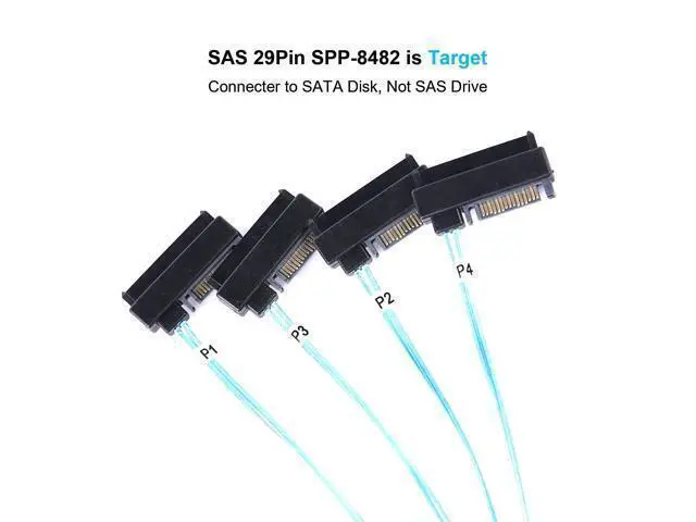 Alt view image 3 of 7 - Vszerda Mini-SAS to SAS-Cable: 0.5M SFF-8643 to SAS SFF-8643 to SFF-8482 Connector 4X SFF-8482 with SATA Power Adapter Cable (1.6FT)