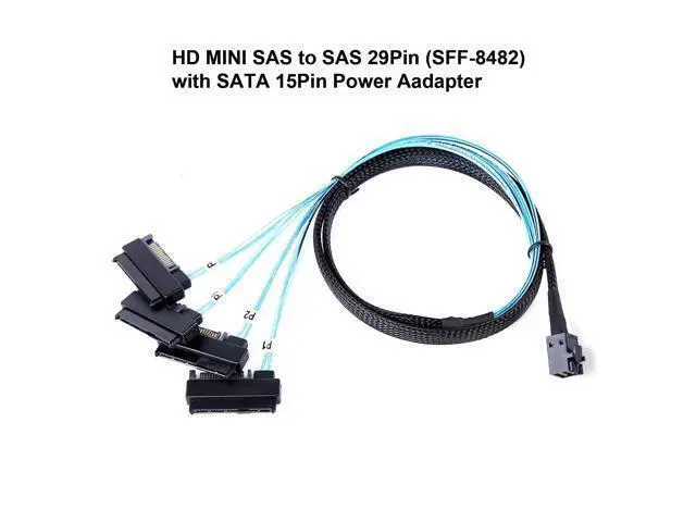 Alt view image 4 of 7 - Vszerda Mini-SAS to SAS-Cable: 0.5M SFF-8643 to SAS SFF-8643 to SFF-8482 Connector 4X SFF-8482 with SATA Power Adapter Cable (1.6FT)