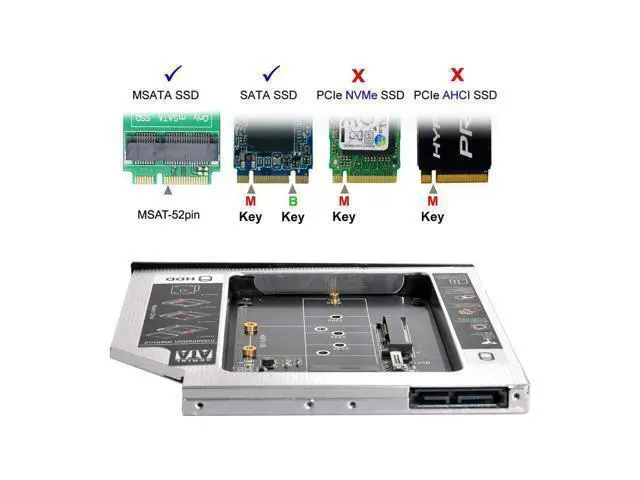 Alt view image 4 of 7 - Vszerda MSATA NGFF B/M-Key SSD to Slimline SATA 13Pin Caddy Case for 9.5mm Universal Laptop CD/DVD-ROM Optical Bay