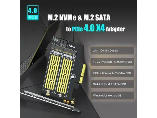 Alt view image 2 of 7 - Vszerda PA12 Dual M.2 SSD PCIe X4 Adapter Without Heatsink for One M.2 NVMe SSD and One M.2 SATA SSD, Support PCIe 4.0 SSD and OS Boot from M.2 NVMe SSD