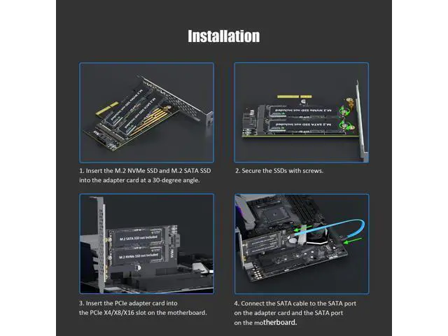 Alt view image 7 of 7 - Vszerda PA12 Dual M.2 SSD PCIe X4 Adapter Without Heatsink for One M.2 NVMe SSD and One M.2 SATA SSD, Support PCIe 4.0 SSD and OS Boot from M.2 NVMe SSD