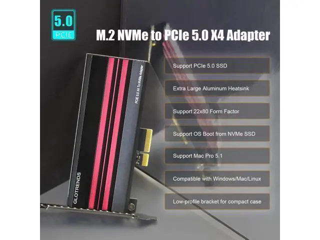 Alt view image 2 of 7 - Vszerda PA19 M.2 NVMe to PCIe 5.0 X4 Adapter for M.2 NVMe SSD, Large Aluminum Heatsink Cover, Regular and Low-Profile Bracket