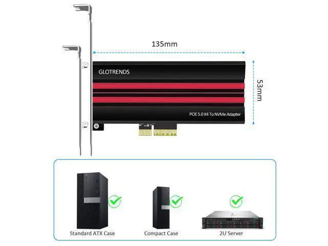 Alt view image 4 of 7 - Vszerda PA19 M.2 NVMe to PCIe 5.0 X4 Adapter for M.2 NVMe SSD, Large Aluminum Heatsink Cover, Regular and Low-Profile Bracket