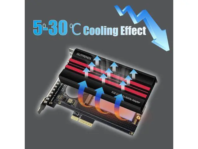 Alt view image 6 of 7 - Vszerda PA19 M.2 NVMe to PCIe 5.0 X4 Adapter for M.2 NVMe SSD, Large Aluminum Heatsink Cover, Regular and Low-Profile Bracket