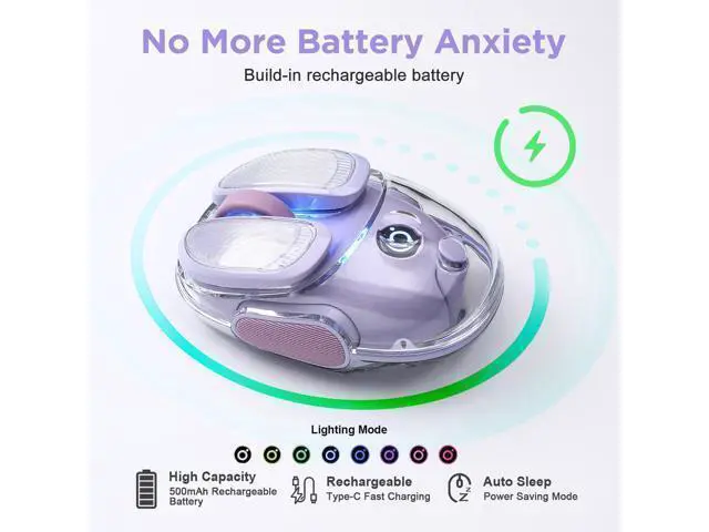 Alt view image 5 of 7 - Vszerda Q9 Chargeable Portable Silent 2.4GHz/Bluetooth Dual Mode Wireless Mouse, 4 Adjustable DPI,4800 DPI Optical Tracking Mouse with RGB Lighting, Compatible Win/Mac/Android/iOS(Purple)