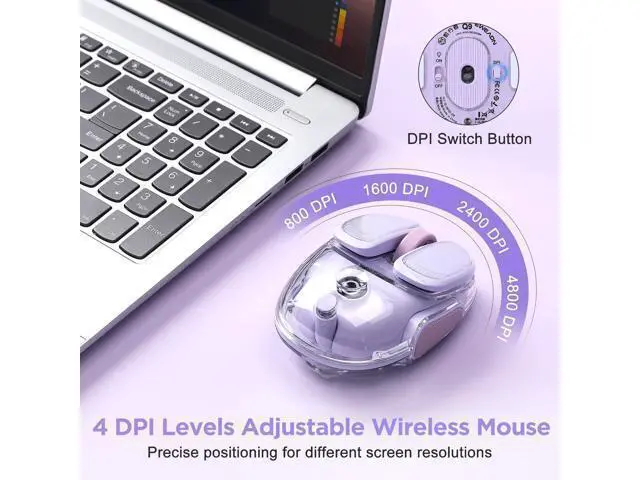 Alt view image 3 of 7 - Vszerda Q9 Chargeable Portable Silent 2.4GHz/Bluetooth Dual Mode Wireless Mouse, 4 Adjustable DPI,4800 DPI Optical Tracking Mouse with RGB Lighting, Compatible Win/Mac/Android/iOS(Purple)