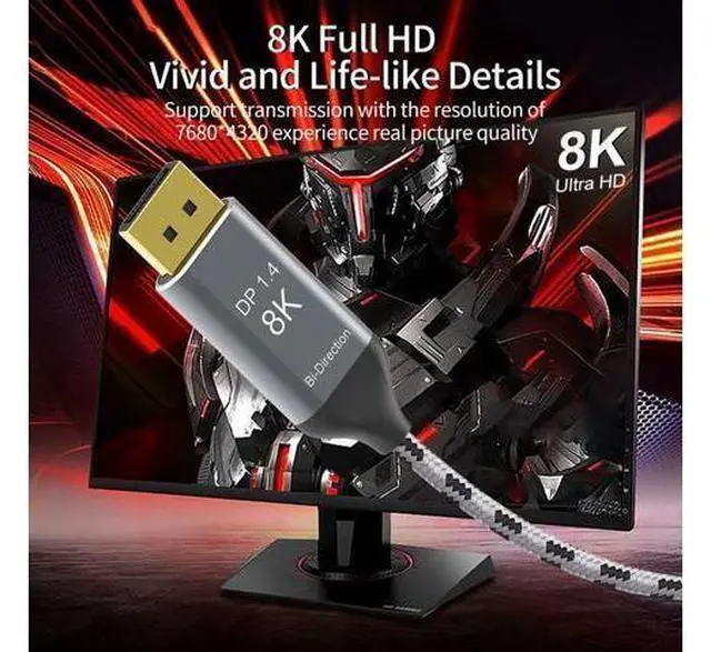 Alt view image 2 of 7 - Vszerda Reversible DisplayPort to USB C Cable 8K, DP Source to USB 3.1 Type C Male Displays HDTV Cord for Laptop Monitor 1.8m