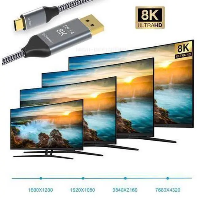 Alt view image 6 of 7 - Vszerda Reversible DisplayPort to USB C Cable 8K, DP Source to USB 3.1 Type C Male Displays HDTV Cord for Laptop Monitor 1.8m