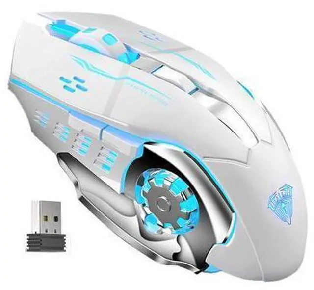Main image of Vszerda SC100 Silent White Wireless Mouse Rechargeable, RGB LED Backlit, DPI Adjustable, 2.4G Wireless Optical Computer Gaming Mice with USB Receiver, Punk Cool Mouse for Office/Games