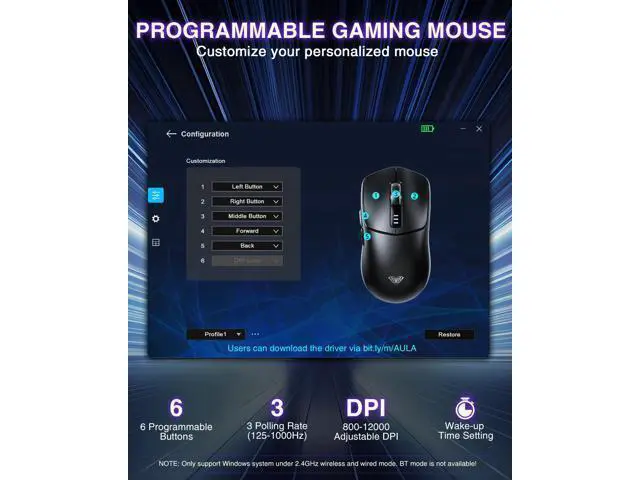 Alt view image 7 of 7 - Vszerda SC580 Wireless Gaming Mouse, Tri-Mode 2.4G/BT5.0/USB-C Gaming Mouse, 12000 DPI Rechargeable Wireless Mouse with 6 Programmable Buttons, Ergonomic Computer Mouse for Laptop/PC/Mac/Tablet