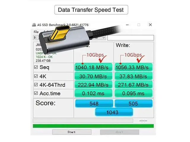 Alt view image 7 of 7 - Vszerda 90 Degree USB3.1 USB-C Type-C Male to Male Cable Low Profile Angled 4K@60Hz Gen 2 100W 10Gbps Data Extension Cord for Laptop Phone, 3m/9.8ft
