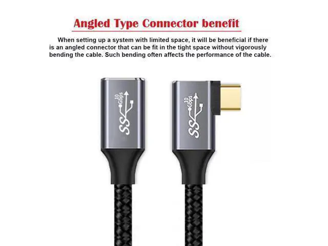 Alt view image 3 of 7 - Vszerda Left Right Angled USB-C USB 3.1 Type C Male to Female Extension Data Cable 10Gbps 100W with Sleeve for Laptop 3.0m