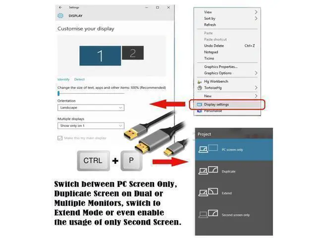 Alt view image 3 of 7 - Vszerda Reversible HDMI to USB-C Cable 4K, HDMI 1.4 Source to USB 3.1 Type C Male HDTV Cord for for Laptop Monitor 1.8m