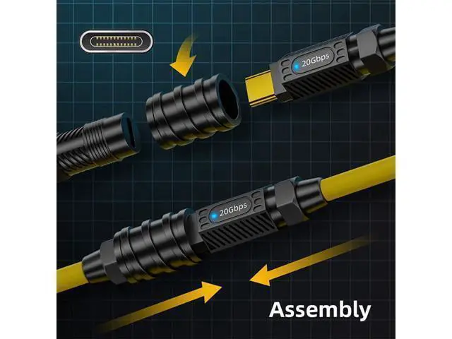 Alt view image 7 of 7 - Vszerda Stretch Coiled Silicone 140W 20Gbps 8K USB-C USB4 Cable Type-C Male to Female Extension Cable Power & Data for Gaming Keyboard Mouse 1.8m/6ft