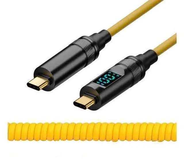 Main image of Vszerda Stretch Coiled USB-C USB4 Cable with Smart LED Display 20Gbps 100W 8K for Laptop Disk Phone Type-C Male to Male Cable Power & Data 180cm