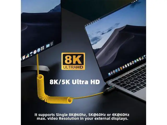 Alt view image 3 of 7 - Vszerda Stretch Coiled USB-C USB4 Cable with Smart LED Display 20Gbps 100W 8K for Laptop Disk Phone Type-C Male to Male Cable Power & Data 180cm