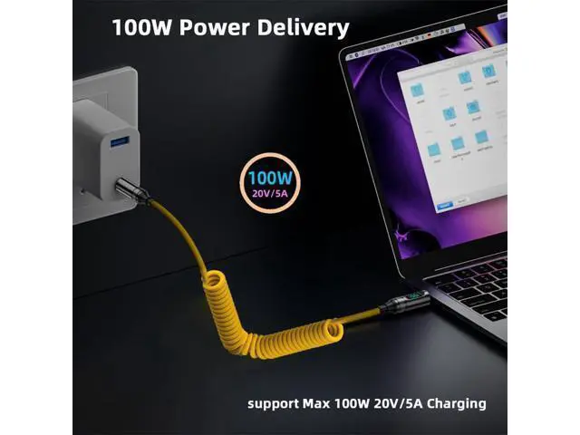 Alt view image 7 of 7 - Vszerda Stretch Coiled USB-C USB4 Cable with Smart LED Display 20Gbps 100W 8K for Laptop Disk Phone Type-C Male to Male Cable Power & Data 180cm