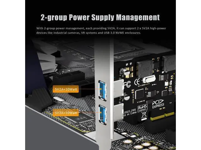 Alt view image 6 of 7 - Vszerda U3023 2-Port USB 3.0 Type-A 5Gb PCIe Expansion Card for Intel, AMD, and ARM Platform, Compatible with Windows and Linux (Not Support Mac OS)