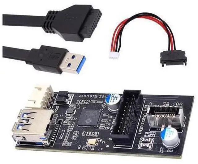 Main image of Vszerda USB 3.0 19/20Pin & Type-E Female Header Splitter to Dual Type-E & USB 3.0 20Pin Outputs, 5Gbps, Black, 11cm Cable, PC Adapter