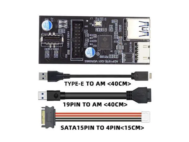 Alt view image 2 of 7 - Vszerda USB 3.0 19/20Pin & Type-E Female Header Splitter to Dual Type-E & USB 3.0 20Pin Outputs, 5Gbps, Black, 11cm Cable, PC Adapter
