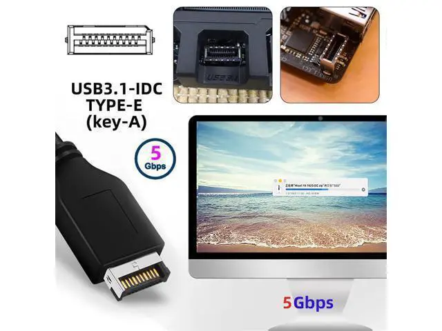 Alt view image 5 of 7 - Vszerda USB 3.0 19/20Pin & Type-E Female Header Splitter to Dual Type-E & USB 3.0 20Pin Outputs, 5Gbps, Black, 11cm Cable, PC Adapter